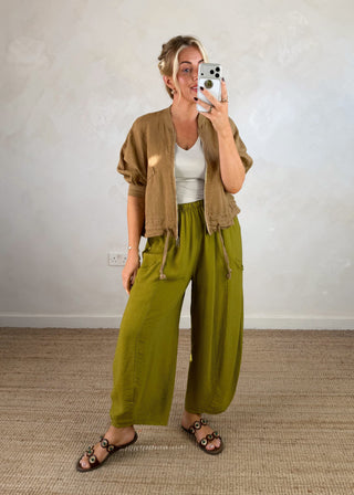 Sarah linen bomber jacket - Camel-The Style Attic