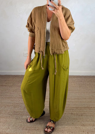 Sarah linen bomber jacket - Camel-The Style Attic