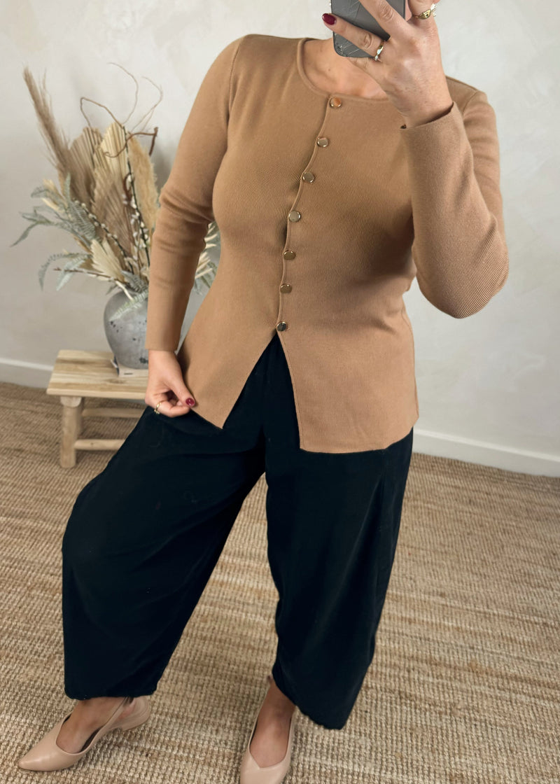 Selina button knit - camel-The Style Attic