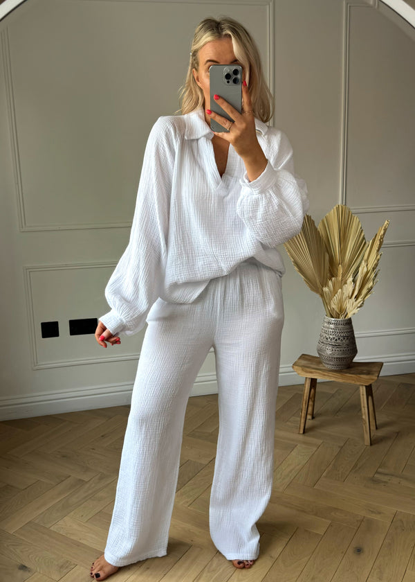 Selina cheesecloth co-ord - white-The Style Attic