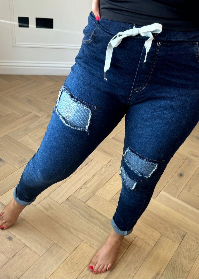 Sequin denim jegging - blue-The Style Attic