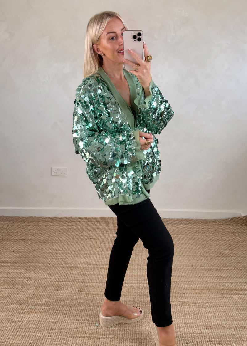 Sequin tie jacket - mint-The Style Attic