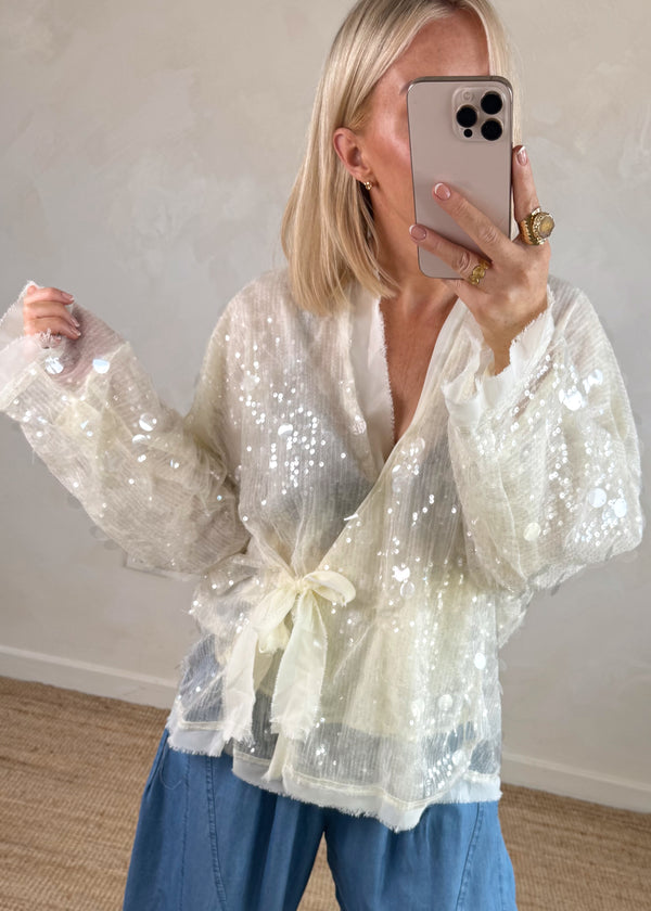 Sequin tie jacket - pearl-The Style Attic