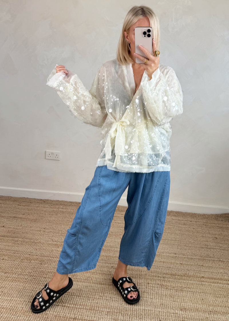 Sequin tie jacket - pearl-The Style Attic