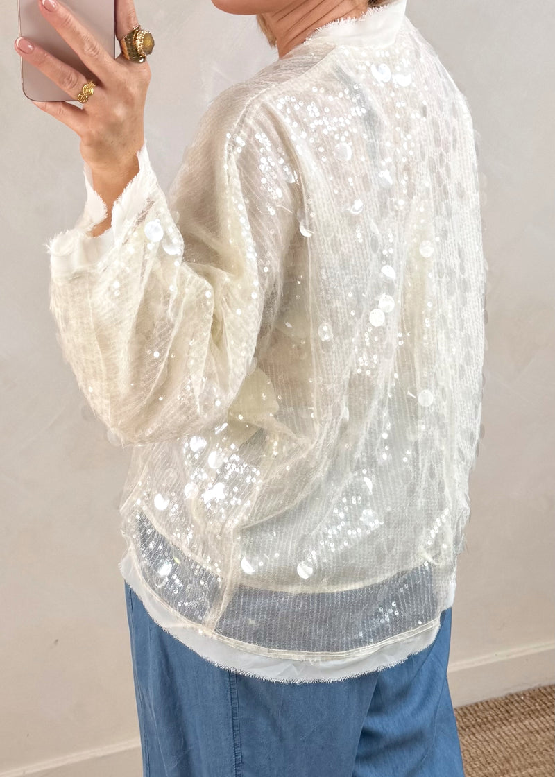 Sequin tie jacket - pearl-The Style Attic