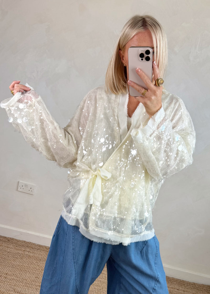 Sequin tie jacket - pearl-The Style Attic