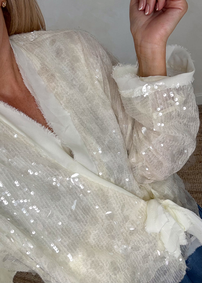Sequin tie jacket - pearl-The Style Attic