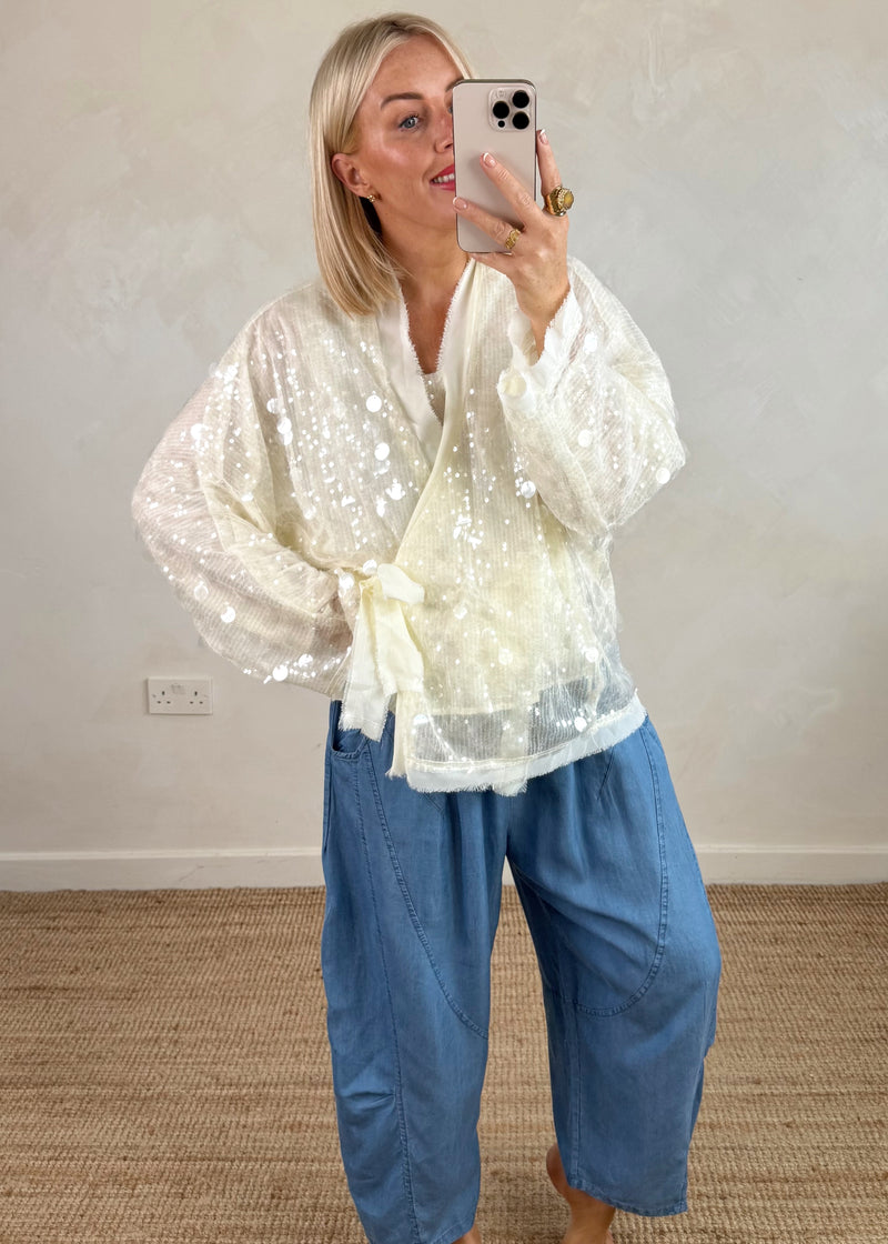 Sequin tie jacket - pearl-The Style Attic