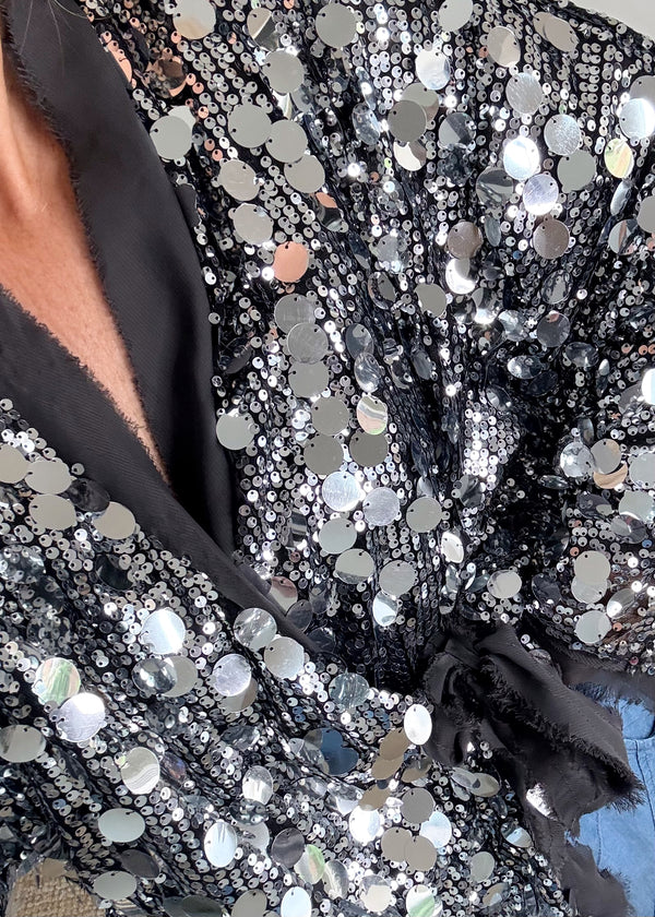 Sequin tie jacket - pewter-The Style Attic