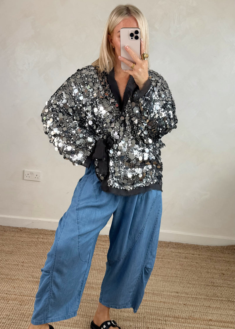 Sequin tie jacket - pewter-The Style Attic