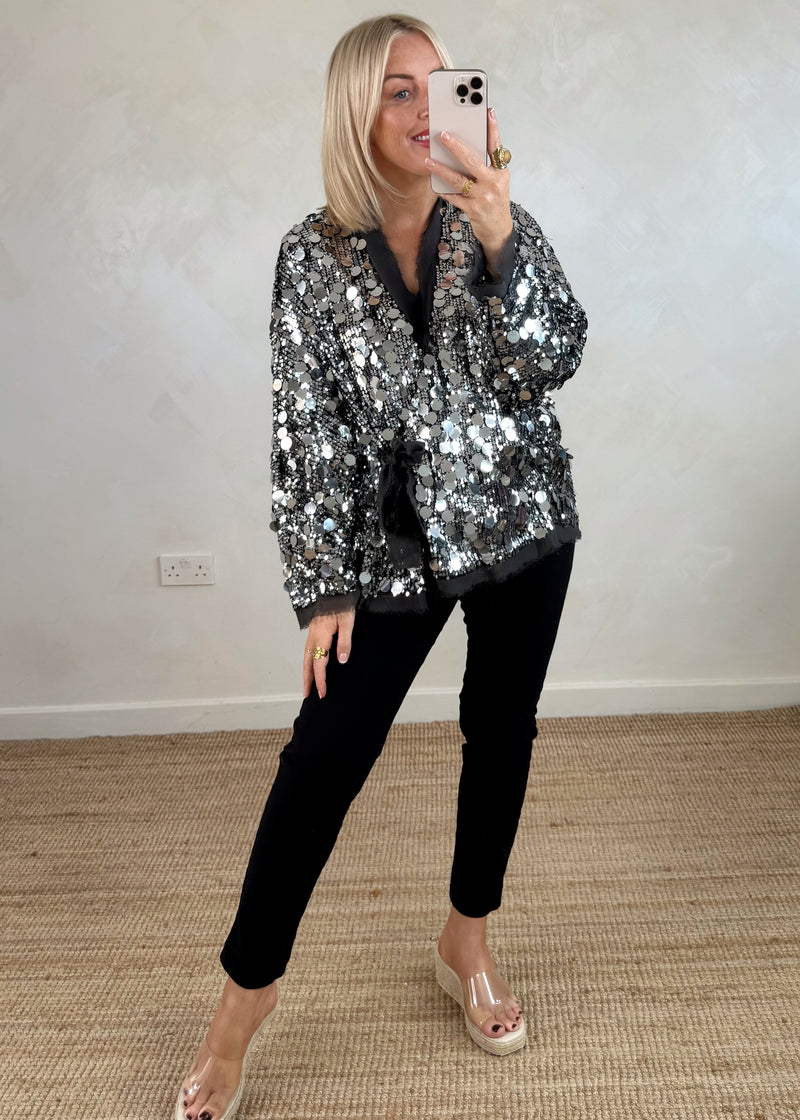 Sequin tie jacket - pewter-The Style Attic