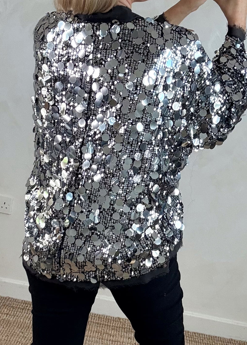 Sequin tie jacket - pewter-The Style Attic