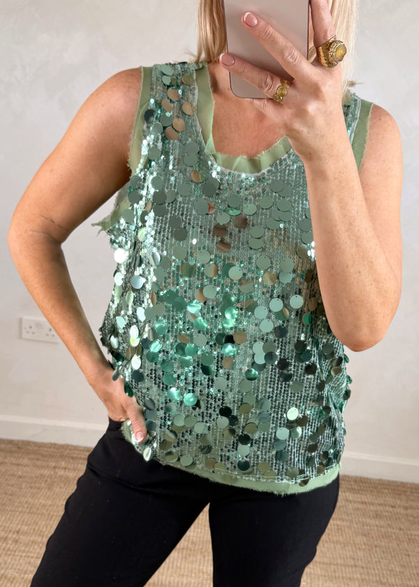 Sequin vest - mint-The Style Attic