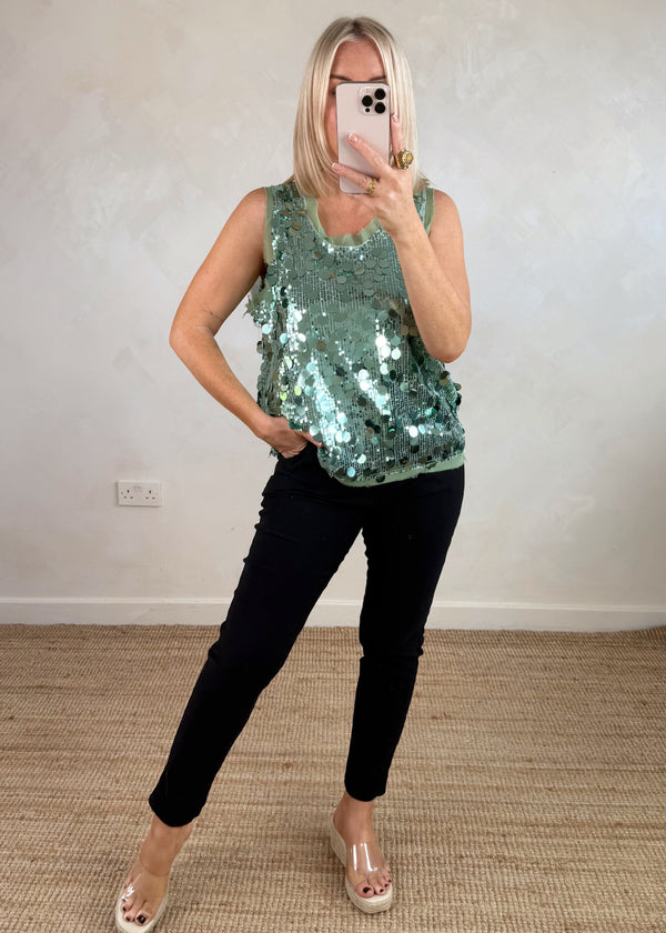 Sequin vest - mint-The Style Attic