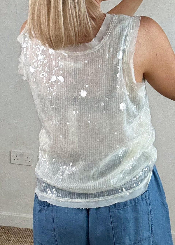 Sequin vest - pearl-The Style Attic