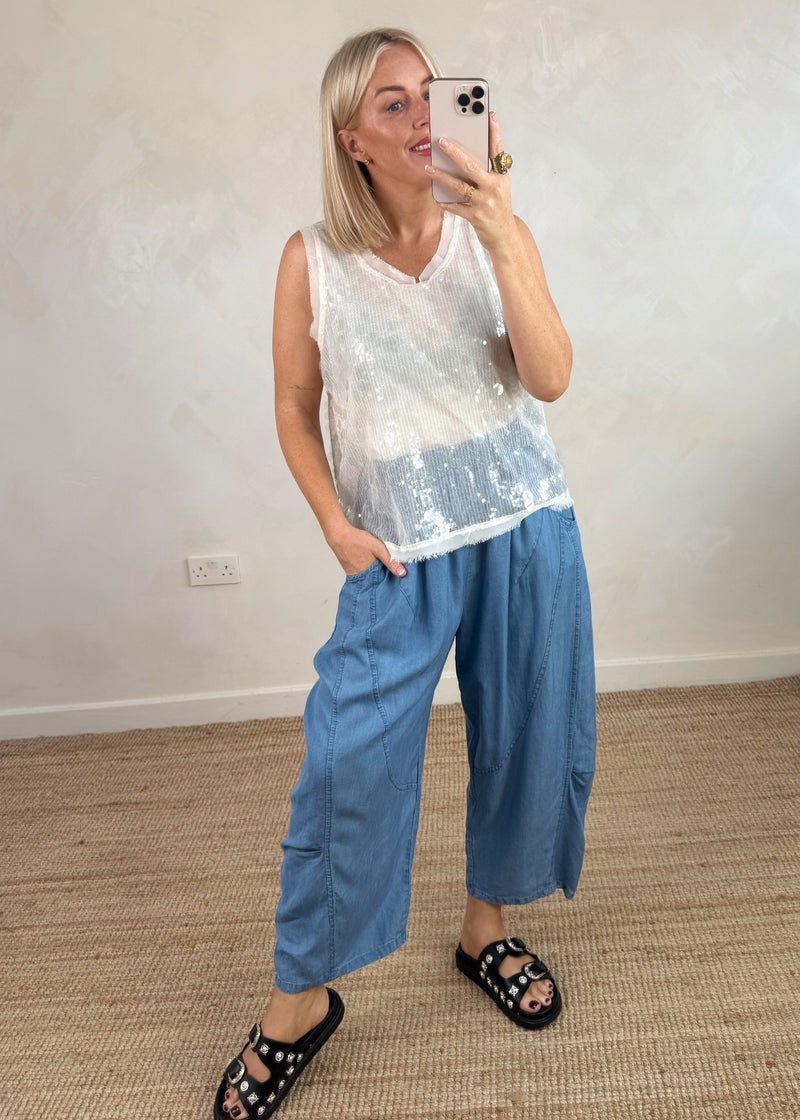 Sequin vest - pearl-The Style Attic