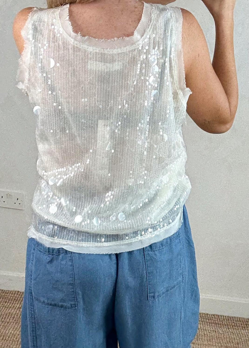 Sequin vest - pearl-The Style Attic