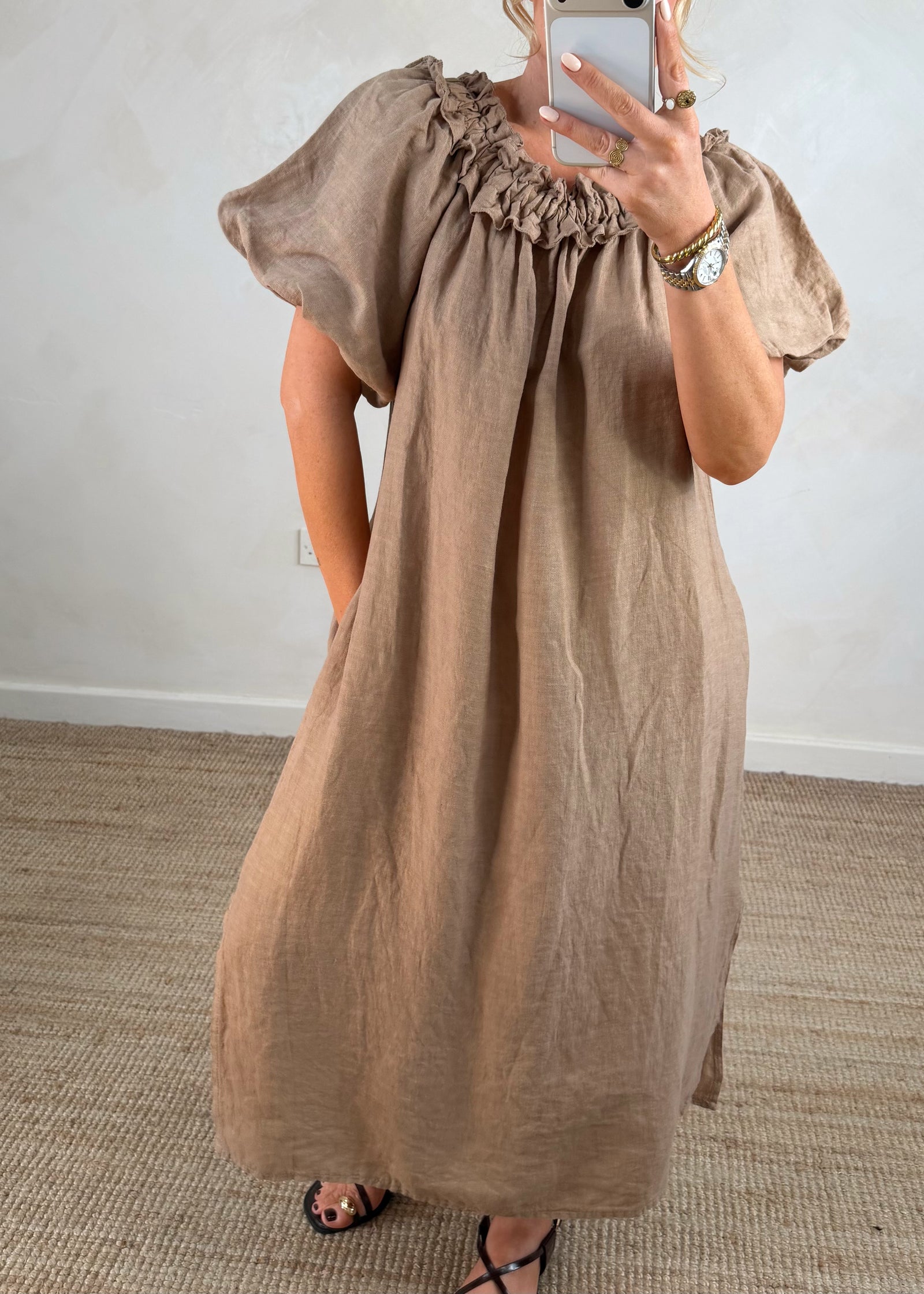 Serafina pure linen dress - Camel  The Style Attic