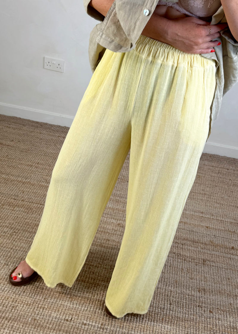 Seren linen blend trouser - lemon-The Style Attic