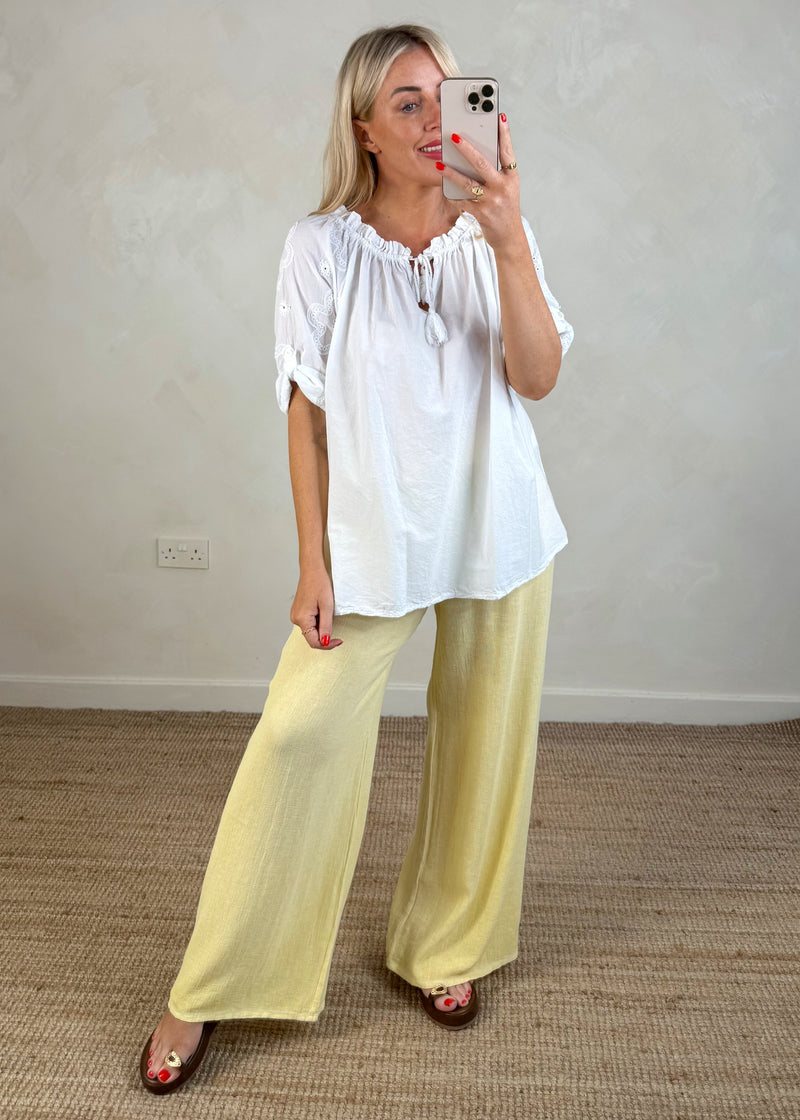 Seren linen blend trouser - lemon-The Style Attic