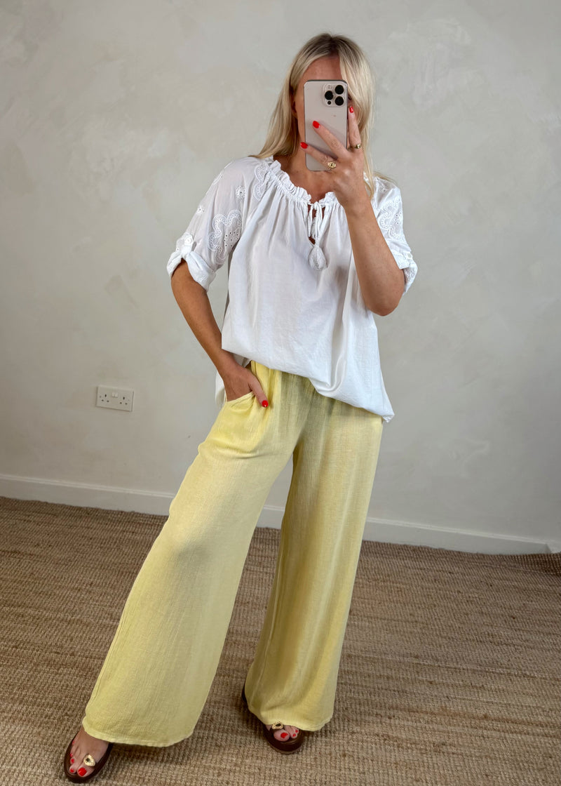 Seren linen blend trouser - lemon-The Style Attic
