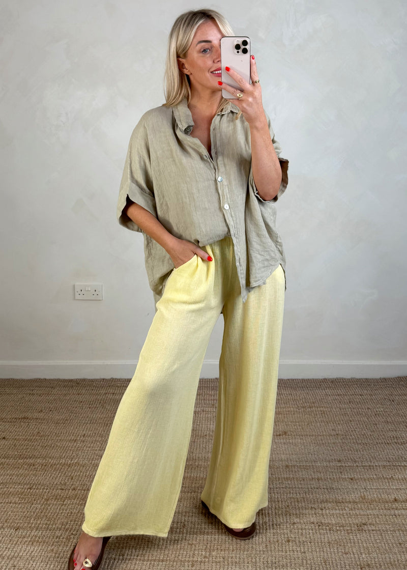 Seren linen blend trouser - lemon-The Style Attic