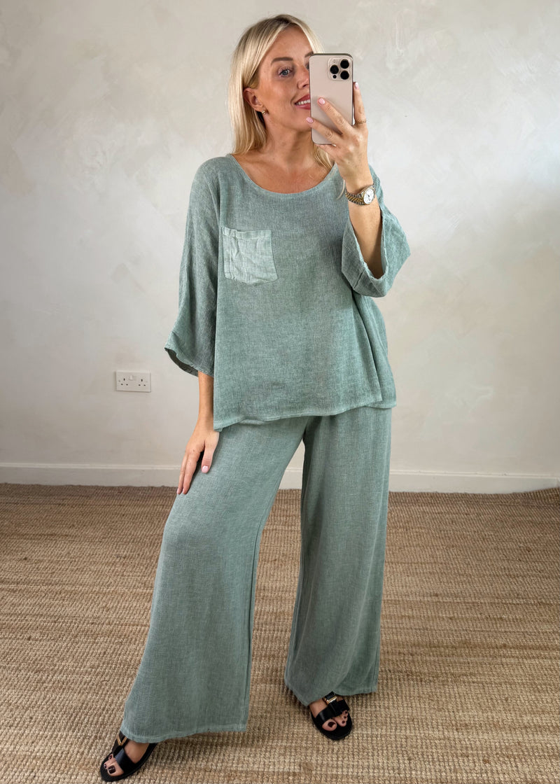 Seren linen blend trouser - sage-The Style Attic