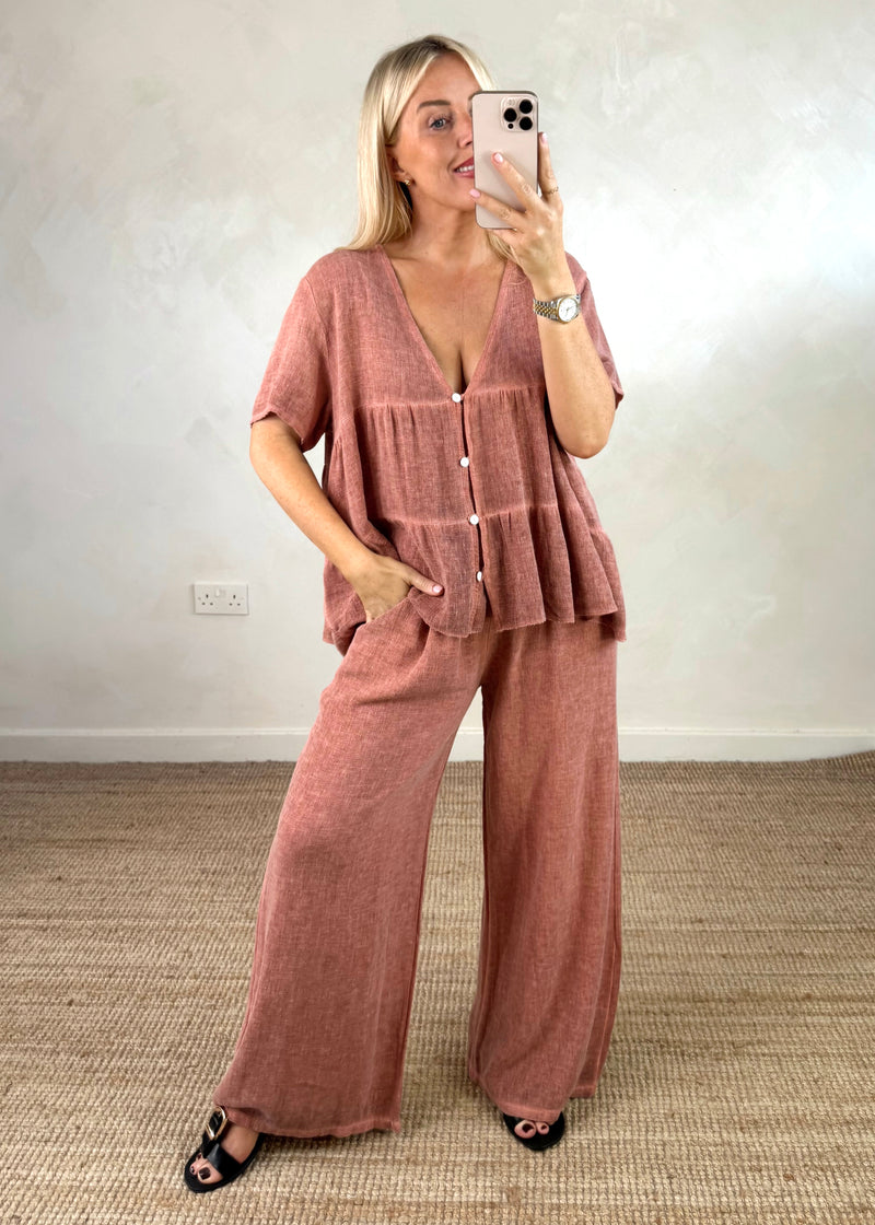 Seren linen blend trouser - terracotta-The Style Attic