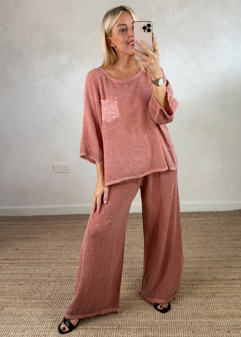 Seren linen blend trouser - terracotta-The Style Attic