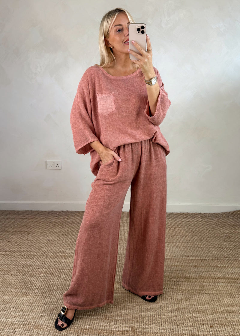 Seren linen blend trouser - terracotta-The Style Attic