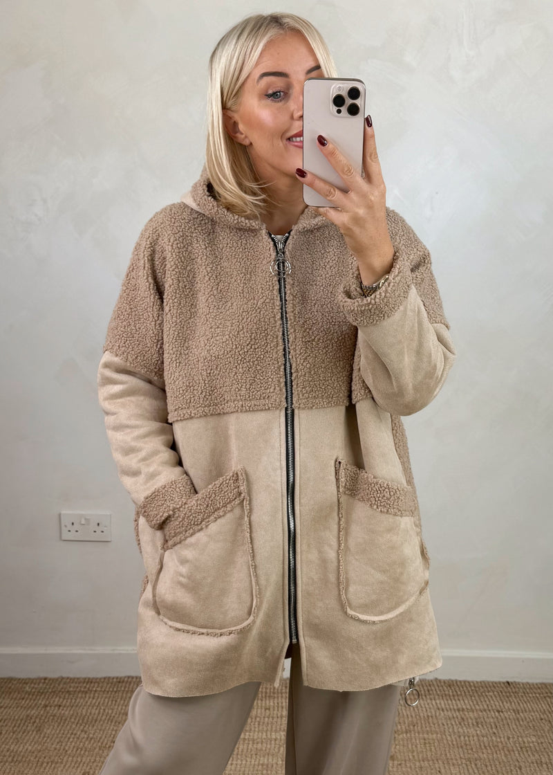 Serena teddy jacket - beige-The Style Attic