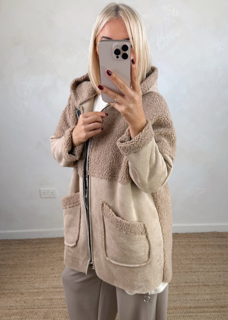 Serena teddy jacket - beige-The Style Attic