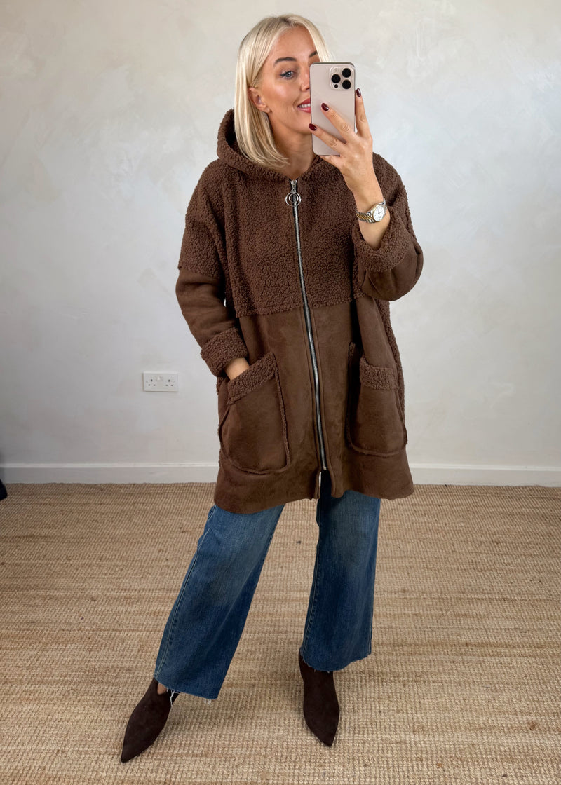 Serena teddy jacket - chocolate-The Style Attic