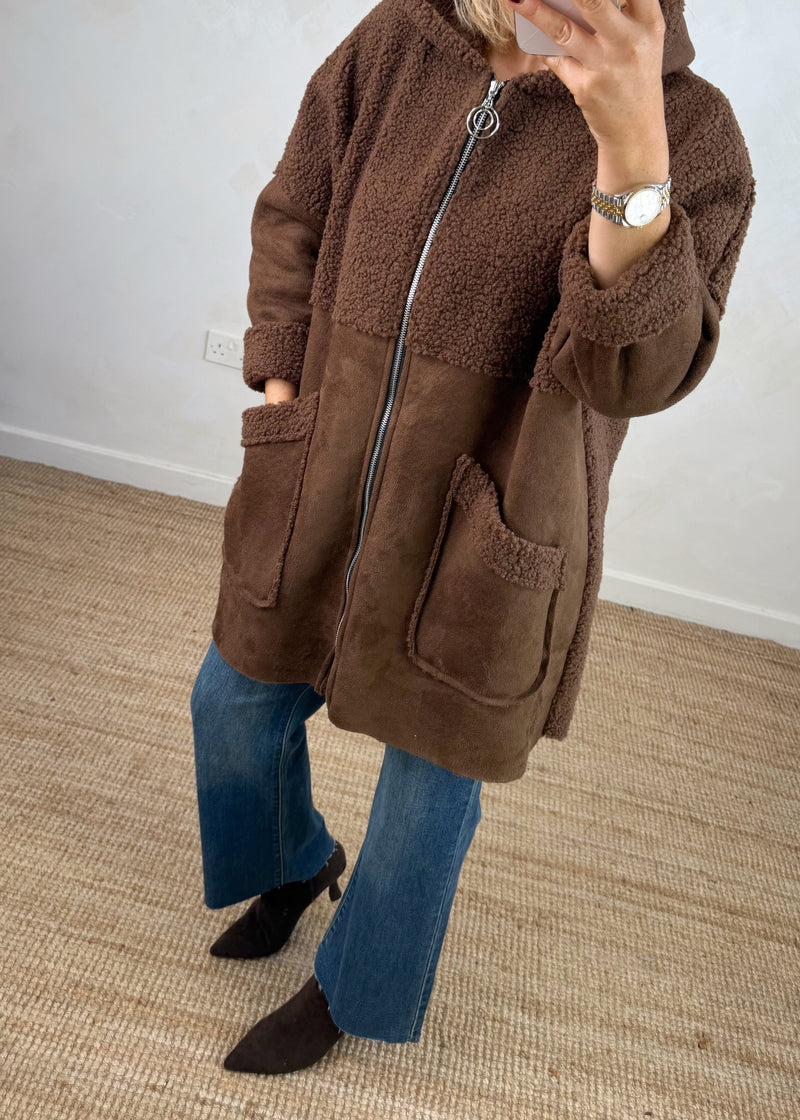 Serena teddy jacket - chocolate-The Style Attic
