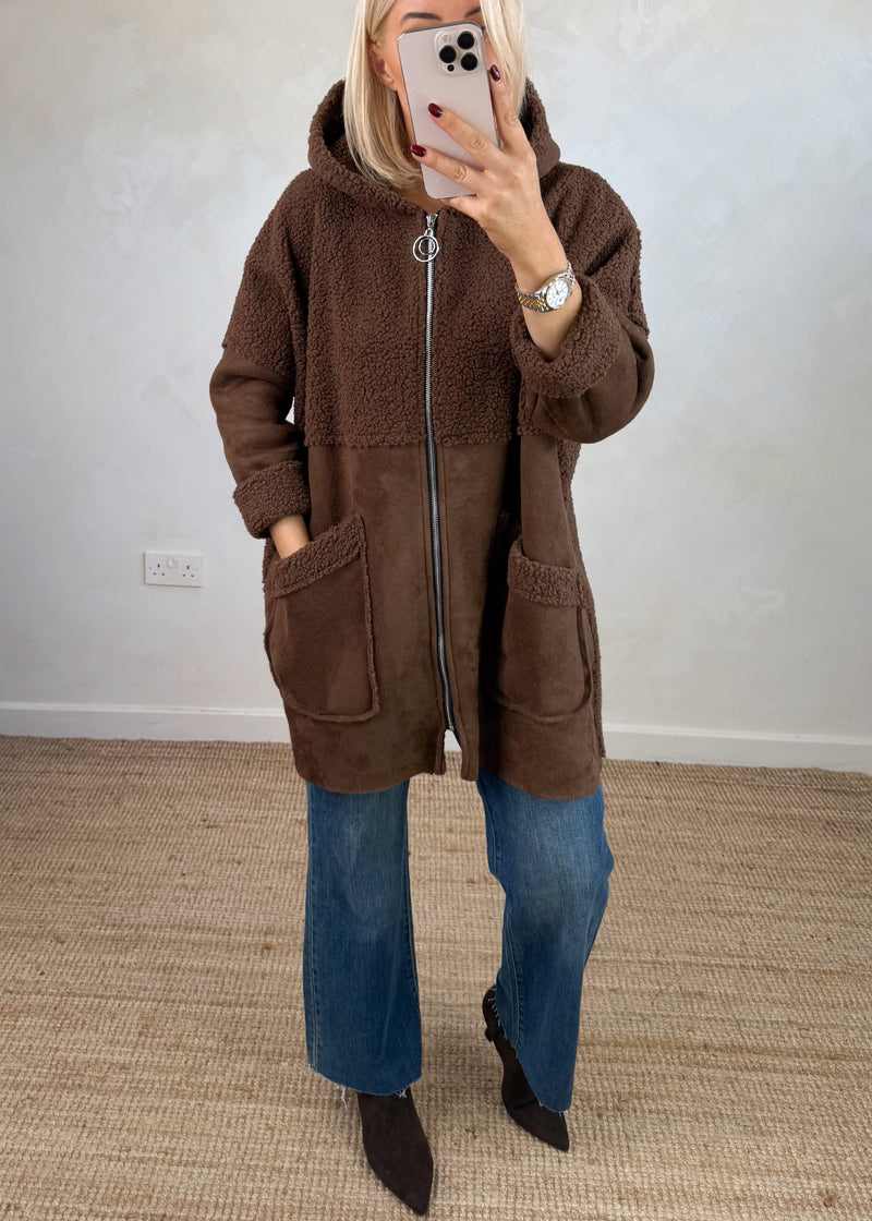 Serena teddy jacket - chocolate-The Style Attic