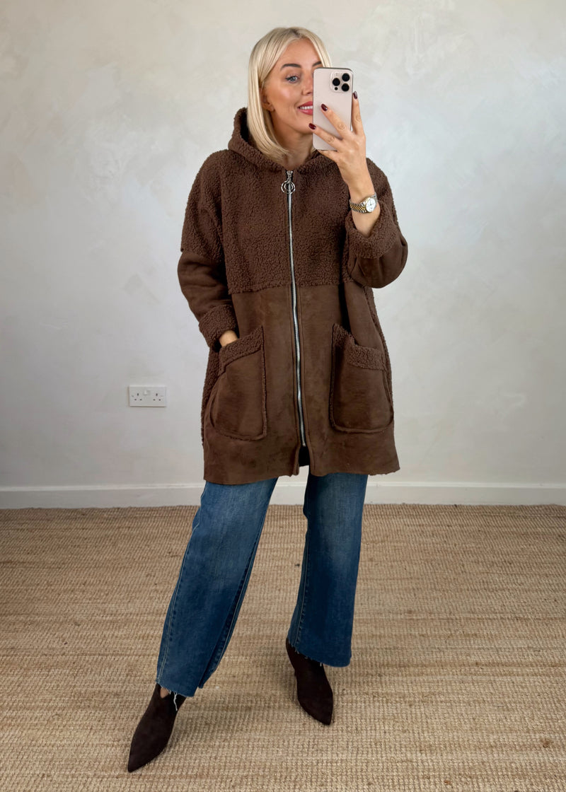 Serena teddy jacket - chocolate-The Style Attic