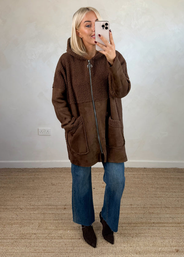 Serena teddy jacket - chocolate-The Style Attic