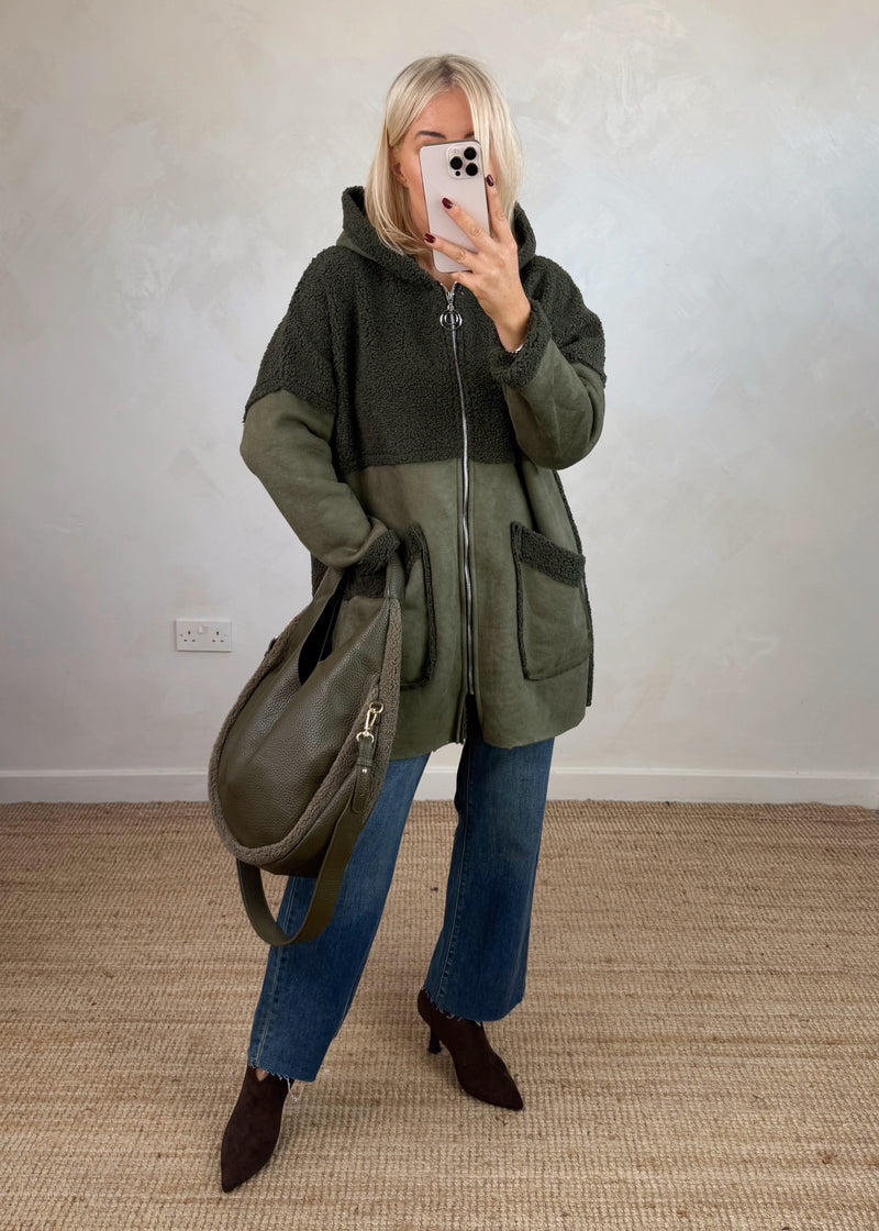 Serena teddy jacket - khaki-The Style Attic