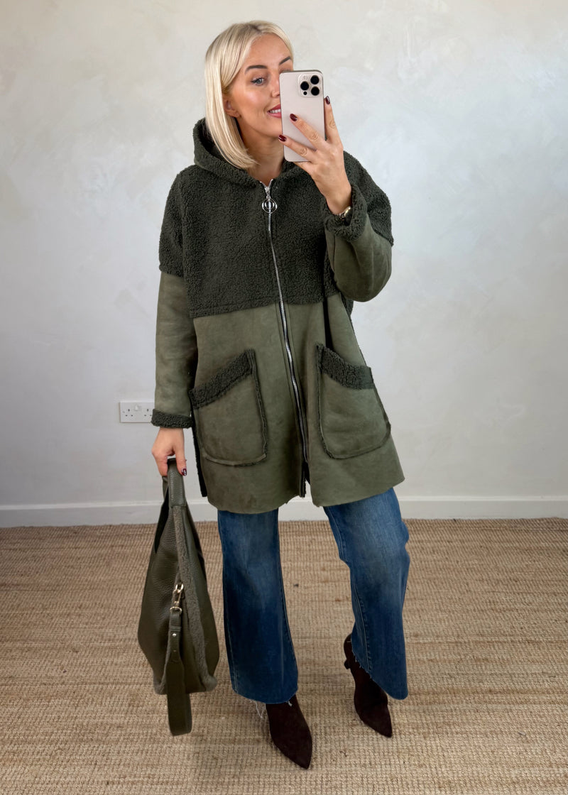 Serena teddy jacket - khaki-The Style Attic