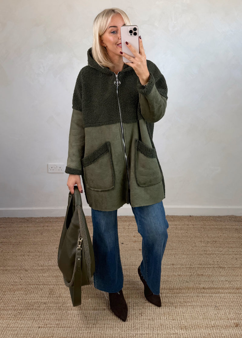 Serena teddy jacket - khaki-The Style Attic
