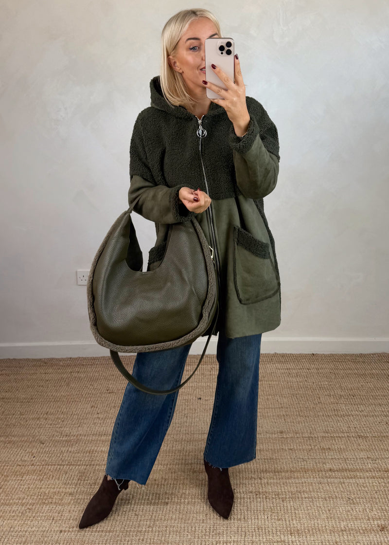 Serena teddy jacket - khaki-The Style Attic