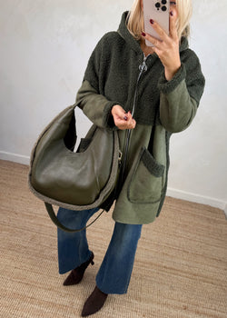 Serena teddy jacket - khaki-The Style Attic