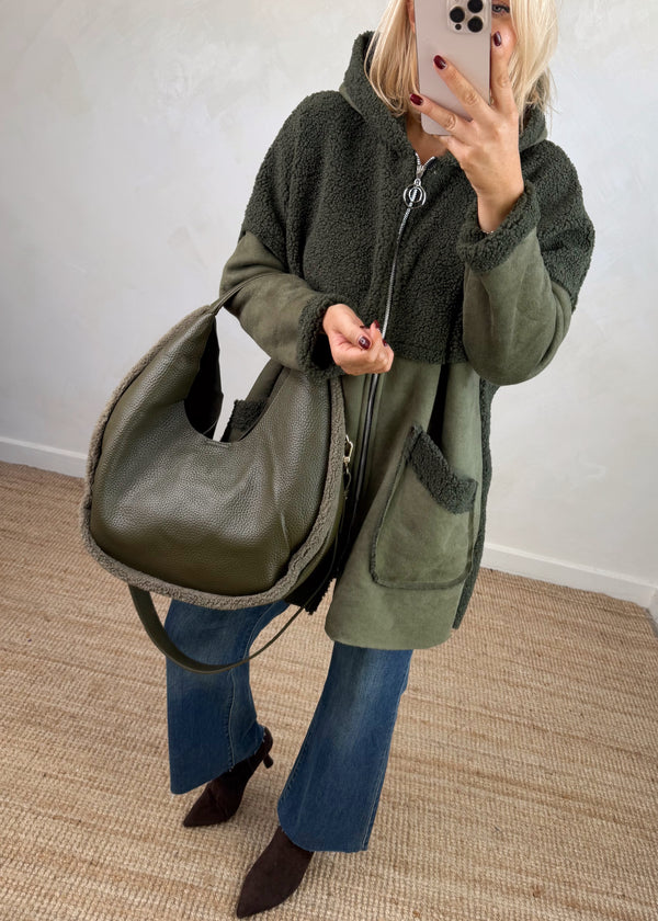 Serena teddy jacket - khaki-The Style Attic