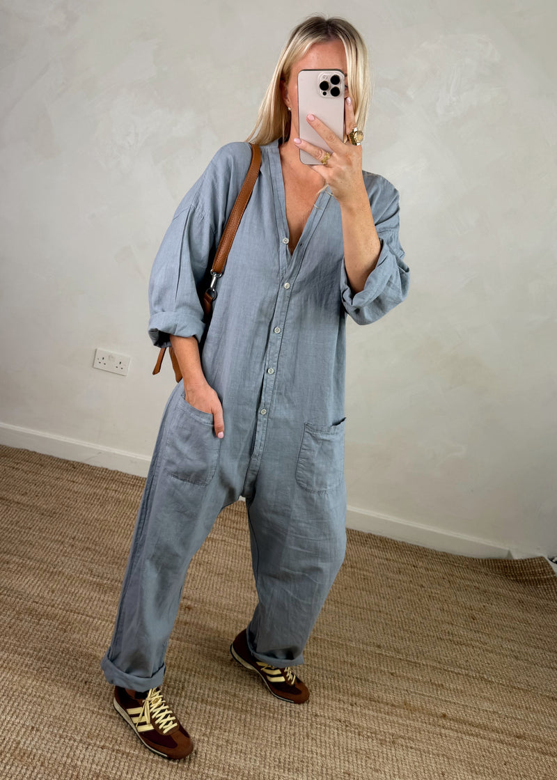 Seth linen blend jumpsuit - blue grey-The Style Attic