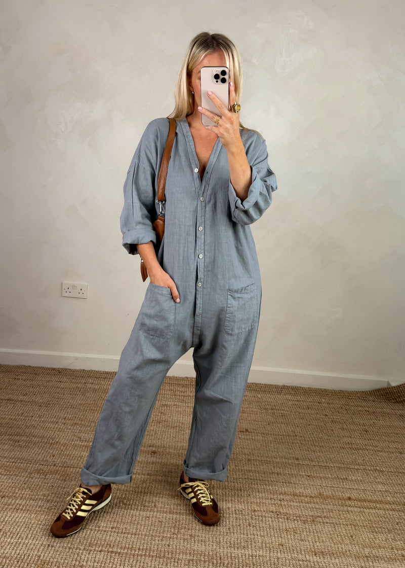 Seth linen blend jumpsuit - blue grey-The Style Attic