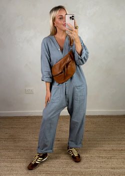 Seth linen blend jumpsuit - blue grey-The Style Attic