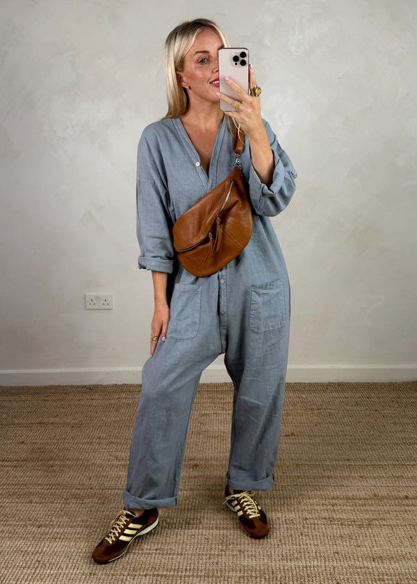 Seth linen blend jumpsuit - blue grey-The Style Attic