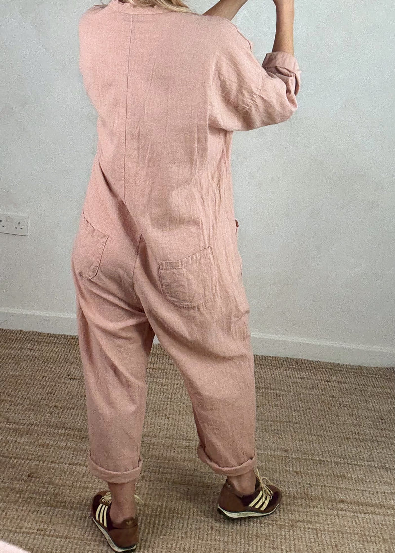 Seth linen blend jumpsuit - stone-The Style Attic