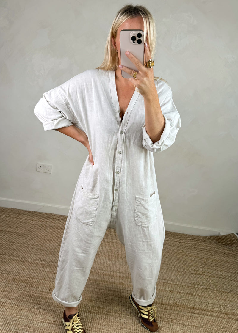 Seth linen blend jumpsuit - stone-The Style Attic