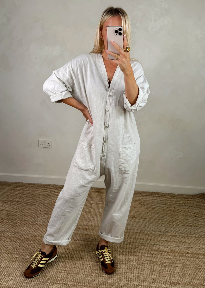 Seth linen blend jumpsuit - stone-The Style Attic